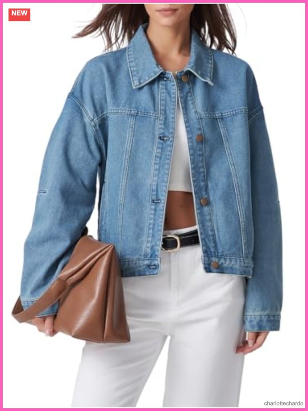 Oversized Cropped Denim Jacket Button Down Casual Jean Jacket